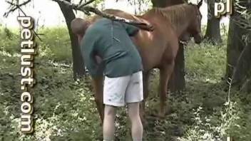 Awesome farmer is fucking his lovely stallion from behind