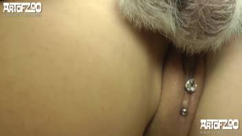 Filthy canine fuck webcam show featuring a nude blond slut