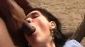 Skinny brunette takes a huge BBC and a horse cock