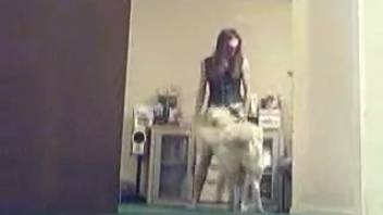 Girl in a skirt lures her dog and gets banged roughly