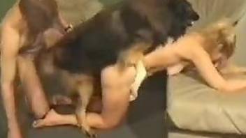Busty mature severe fucked in the pussy by horny German Shepard