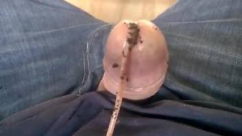 Aroused man loves fee3ling the worms into his penis