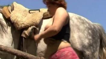 Big-dicked horse gets a sloppy blowjob from a MILF