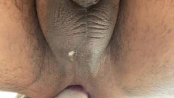 Male butthole stretched out by a crazy hot dog dick