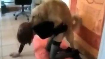 Lady with a round booty enjoys hard sex with a dog