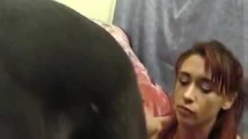 Slender vixen being deepthroated passionately by a canine
