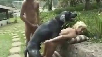Appealing blonde mature fucked by the dog in homemade XXX