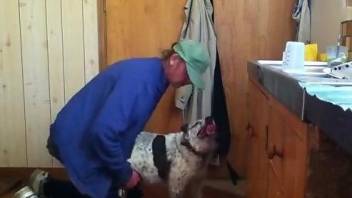 Thin dude sticks his thing in this dog's hole
